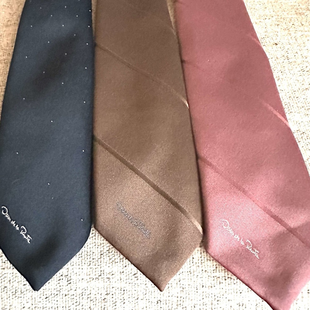 Vintage Oscar De La Renta Lot Of 3 Silk Polka Dot Striped Brown Pink‎ Blue